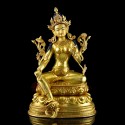 Fine Quality  Hand Made Copper Alloy with 24 Karat Gold Gilded and Hand Painted Face 18" Green Tara / Dholma Statue