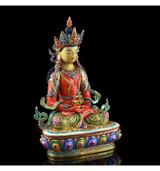 Hand Made Copper Alloy, Hand Painted with 24 Karat Gold Gilded and Hand Painted Face 14.5" Aparmita / Tsepame Statue