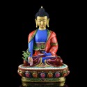 Hand Made  Copper Alloy, Hand Painted with 24 Karat Gold Gilded and Hand Painted Face 13.5" Medicine Buddha Menla Statue