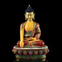 Hand Made Copper Alloy, Hand Painted with 24 Karat Gold Gilded and Hand Painted Face 13.5" Shakyamuni Buddha Tomba Statue