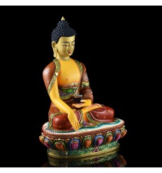 Hand Made Copper Alloy, Hand Painted with 24 Karat Gold Gilded and Hand Painted Face 13.5" Shakyamuni Buddha Tomba Statue