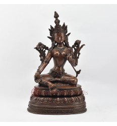 Hand Made Oxidized Copper Alloy 14" Green Tara / Dholma Statue