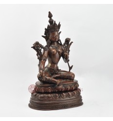 Hand Made Oxidized Copper Alloy 14" Green Tara / Dholma Statue