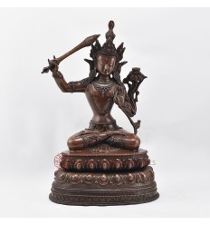 Hand Made Oxidized Copper Alloy 13.75" Manjushri / Jambiyang Statue