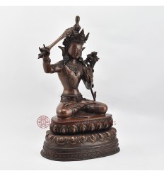 Hand Made Oxidized Copper Alloy 13.75" Manjushri / Jambiyang Statue