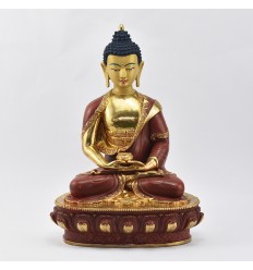 Hand Made Copper Alloy with Partly Gold Gilded 13.25" Amitabha Buddha Opame Statue