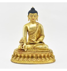 Hand Made Copper Alloy with 24 Karat Gold Gilded with Hand Painted Face 8.25" Medicine Buddha Statue