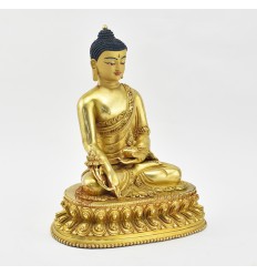 Hand Made Copper Alloy with 24 Karat Gold Gilded with Hand Painted Face 8.25" Medicine Buddha Statue