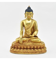 Hand Made Copper Alloy with Gold Gilded with Hand Painted Face 8.75" Shakyamuni Buddha Statue 