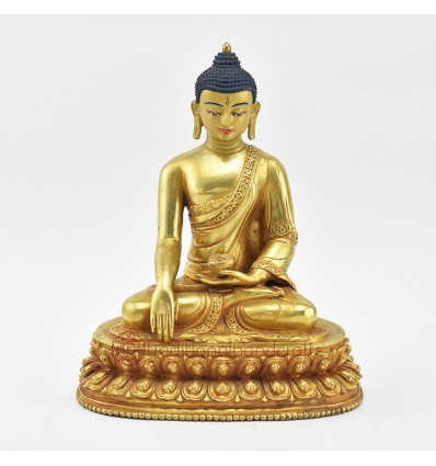 Hand Made Copper Alloy with Gold Gilded with Hand Painted Face 8.75" Shakyamuni Buddha Statue 