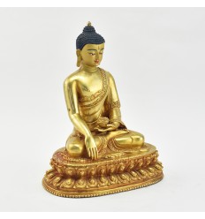 Hand Made Copper Alloy with Gold Gilded with Hand Painted Face 8.75" Shakyamuni Buddha Statue 