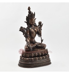 Hand Made Copper Alloy in Oxidation Finish 14" White Tara / Dholkar Statue