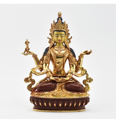 Hand Made Copper Alloy with Partly Gold Gilded and Face Painted 9" Prajnaparamita Statue