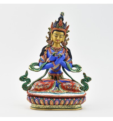 Hand Painted Copper Alloy with 24 Karat Gold Gilded 8.75" Vajradhara Dorjechang Statue