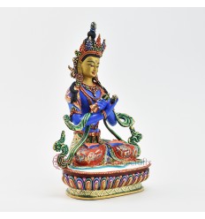 Hand Painted Copper Alloy with 24 Karat Gold Gilded 8.75" Vajradhara Dorjechang Statue