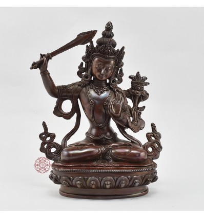 Hand Made Oxidized Copper Alloy 9" Manjushri / Jampelyang  Statue