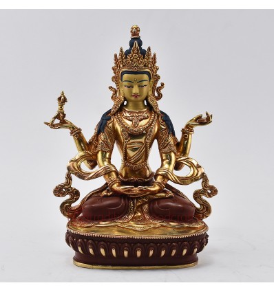 Hand Made Copper Alloy with Partly Gold Gilded and Face Painted 9" Prajnaparamita Statue