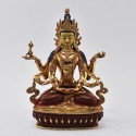 Hand Made Copper Alloy with Partly Gold Gilded and Face Painted 9" Prajnaparamita Statue