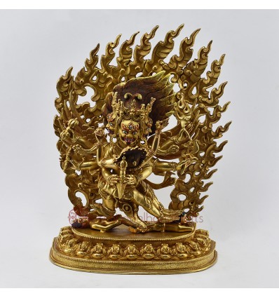  Hand Carved 24 Karat Gold Gilded Tibetan Buddhist Vajrakilaya Copper Statue 