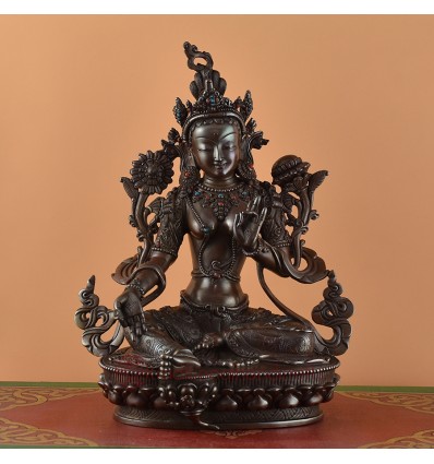 Handcrafted Tibetan Buddhist Green Tara / Dholma Copper Statue