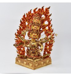 Hand Made Copper Alloy with 24 Karat Gold Gilded and Hand Painted Face 13" Rahula Statue