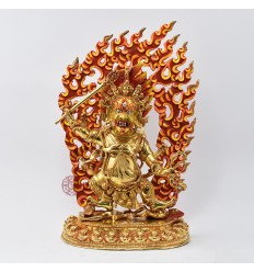 Hand Made Gold Gilded and Hand Painted Face 13.75" Dantapani Mahakala Statue