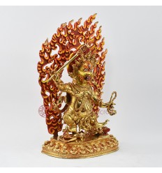 Hand Made Gold Gilded and Hand Painted Face 13.75" Dantapani Mahakala Statue