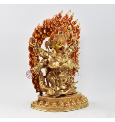 Hand Made Copper Alloy with Fully Gold Gilded 12.5" Black Mahakala Statue