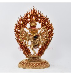 Hand Made Copper Alloy with 24 Karat Gold Gilded and Hand Painted Face 14" Hevajra Statue