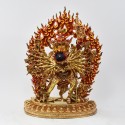 Hand Made Copper Alloy with 24 Karat Gold Gilded and Hand Painted Face 13.25" Kalachakra Statue 