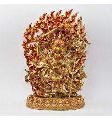 Hand Made Copper Alloy with Fully Gold Gilded 13" Four-Armed Mahakala Statue