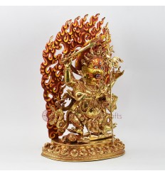 Hand Made Copper Alloy with Fully Gold Gilded 13" Four-Armed Mahakala Statue