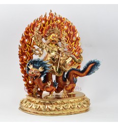 Hand Made Copper Alloy with Gold Gilded 12.5" White (Dragon) Dzambhala Statue