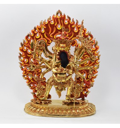 Hand Made Copper Alloy Gold Gilded 12.75" Chakrasamvara with Vajravarahi Statue