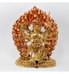 Hand Made Copper Alloy Gold Gilded 12.75" Chakrasamvara with Vajravarahi Statue