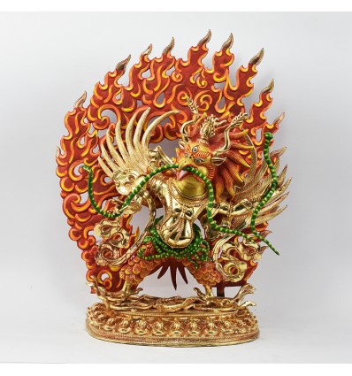 Hand Made Copper Alloy with Gold Gilded and Hand Painted Face 15" Garuda Statue