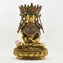 Tibetan Buddhist Copper Alloy with Gold Gilded, Hand Painted Face 19" Shakyamuni Buddha Statue