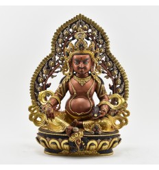 Tibetan Buddhist Gold Gilded Copper Alloy in Oxidation Finish 14" Yellow Dzambhala Statue