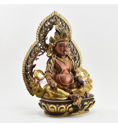 Tibetan Buddhist Gold Gilded Copper Alloy in Oxidation Finish 14" Yellow Dzambhala Statue