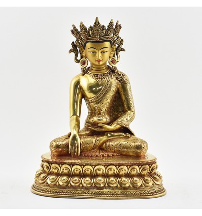 Hand Made  Copper Alloy with Gold Gilded, Hand Painted Face 10" Shakyamuni Buddha Statue