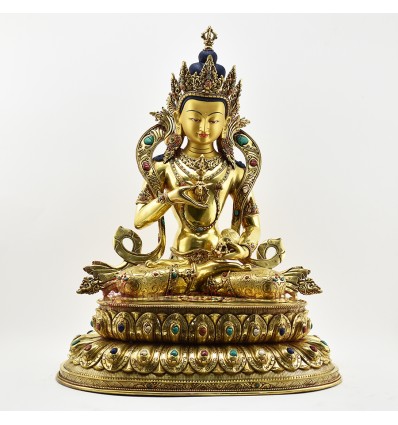 Tibetan Buddhist Copper Alloy with Gold Gilded, Hand Painted Face 21" Vajrasattva Statue