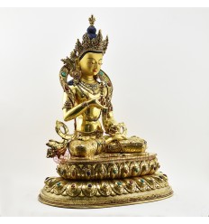 Tibetan Buddhist Copper Alloy with Gold Gilded, Hand Painted Face 21" Vajrasattva Statue