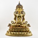 Tibetan Buddhist Copper Alloy with Gold Gilded, Hand Painted Face 20.5" Aparmita Statue