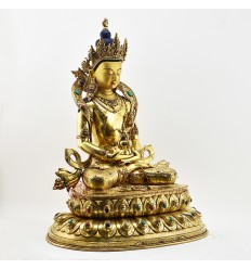 Tibetan Buddhist Copper Alloy with Gold Gilded, Hand Painted Face 20.5" Aparmita Statue