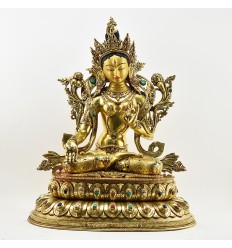 Tibetan Buddhist Copper Alloy with Gold Gilded, Hand Painted Face 20.5" White Tara Statue