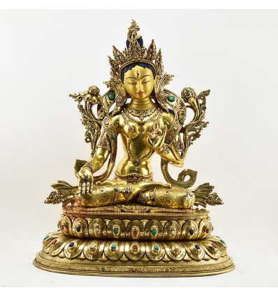 Tibetan Buddhist Copper Alloy with Gold Gilded, Hand Painted Face 20.5" White Tara Statue