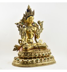 Tibetan Buddhist Copper Alloy with Gold Gilded, Hand Painted Face 20.5" White Tara Statue