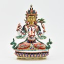 Hand Painted Copper Alloy with 24 Karat Gold Gilded 8.5" Chenrezig Four Armed Avalokiteshvara Statue