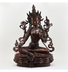 Hand Made Copper Alloy in Oxidation Finish 19" Green Tara / Dholma Statue