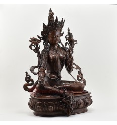 Hand Made Copper Alloy in Oxidation Finish 19" Green Tara / Dholma Statue